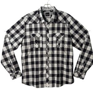 NEW 7 Diamonds 100% Cotton Long Sleeve Button Down Shirt Men XL Black Gray Plaid